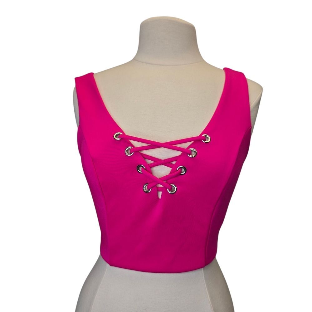 NWT Forever 21 Women's M Pink Lace-Up Crop Top
